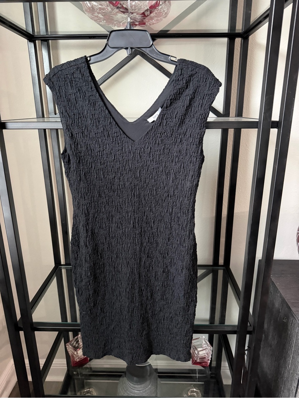Bar III Black Textured V‑Neck Mini Dress
